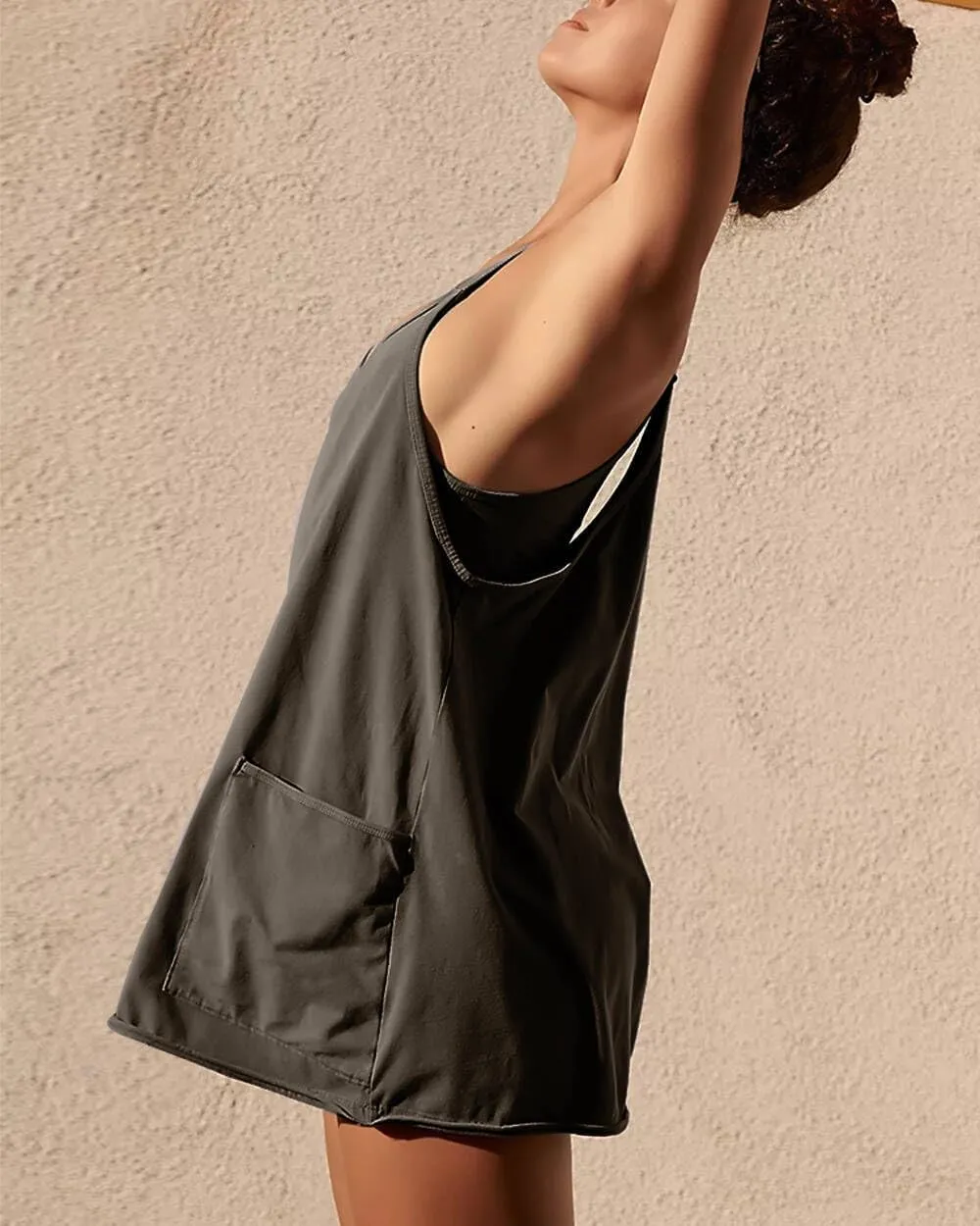 Athletic Dress for Women Hot Shot Mini Dress Onesie Oversized Romper Pockets Built-in Shorts Summer