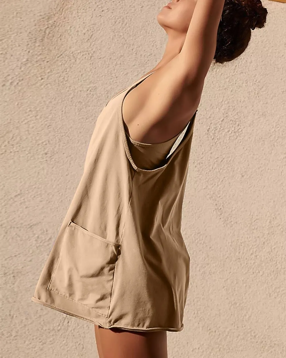 Athletic Dress for Women Hot Shot Mini Dress Onesie Oversized Romper Pockets Built-in Shorts Summer