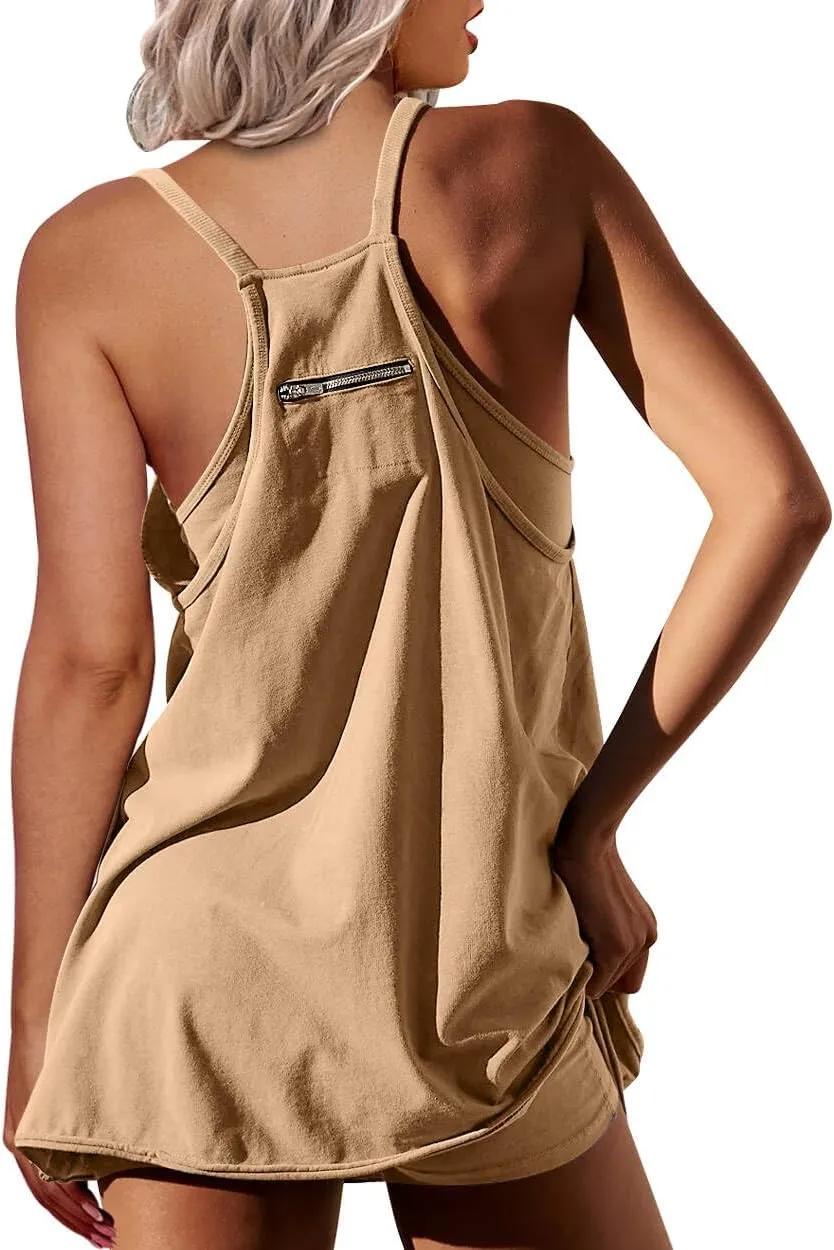 Athletic Dress for Women Hot Shot Mini Dress Onesie Oversized Romper Pockets Built-in Shorts Summer