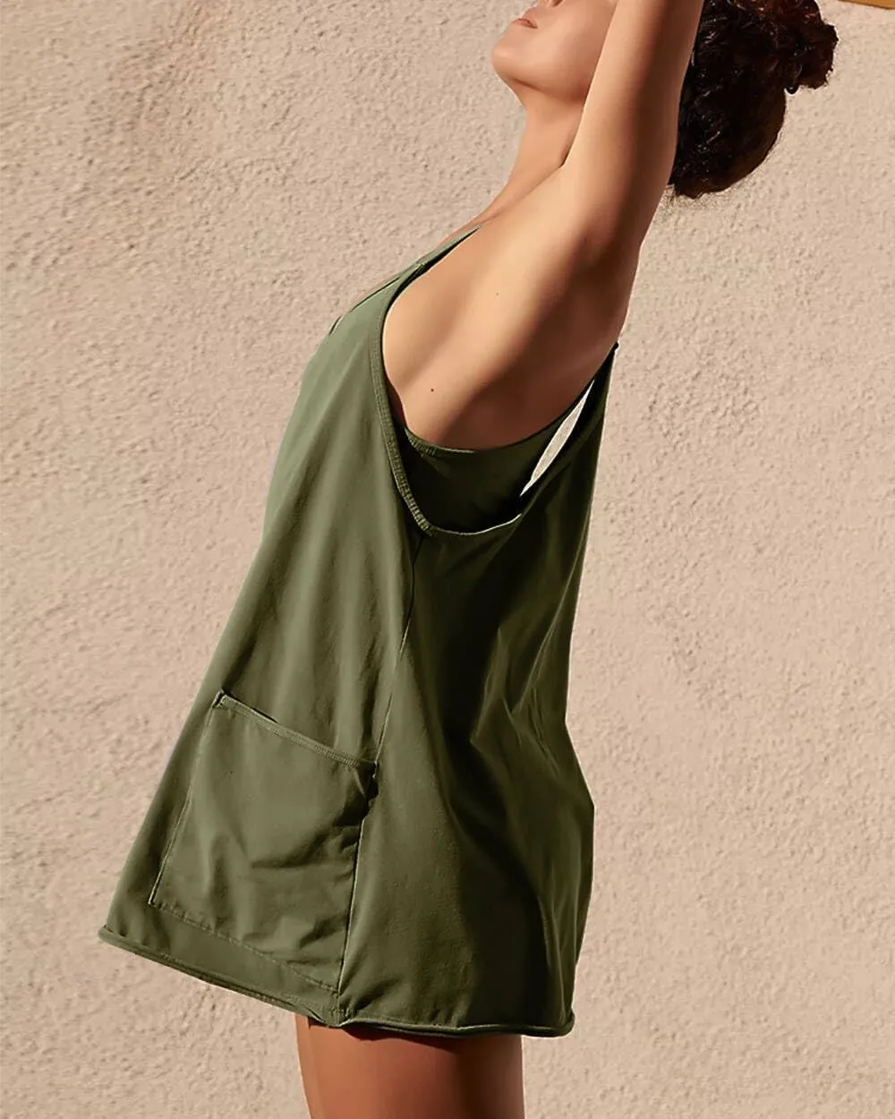 Athletic Dress for Women Hot Shot Mini Dress Onesie Oversized Romper Pockets Built-in Shorts Summer