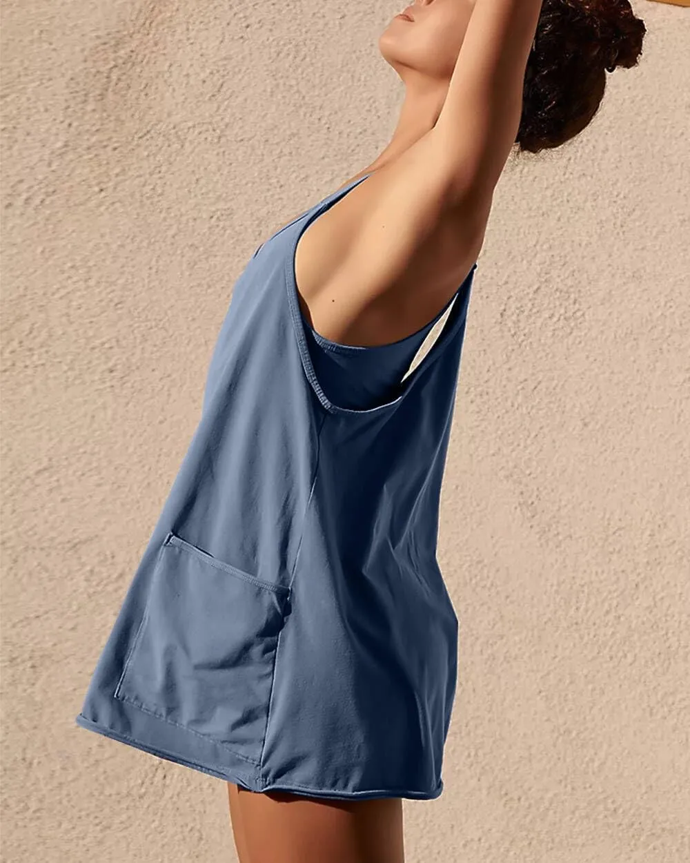 Athletic Dress for Women Hot Shot Mini Dress Onesie Oversized Romper Pockets Built-in Shorts Summer