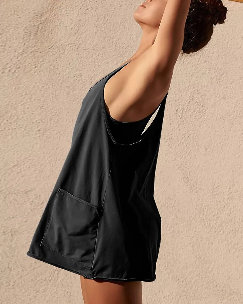 Athletic Dress for Women Hot Shot Mini Dress Onesie Oversized Romper Pockets Built-in Shorts Summer