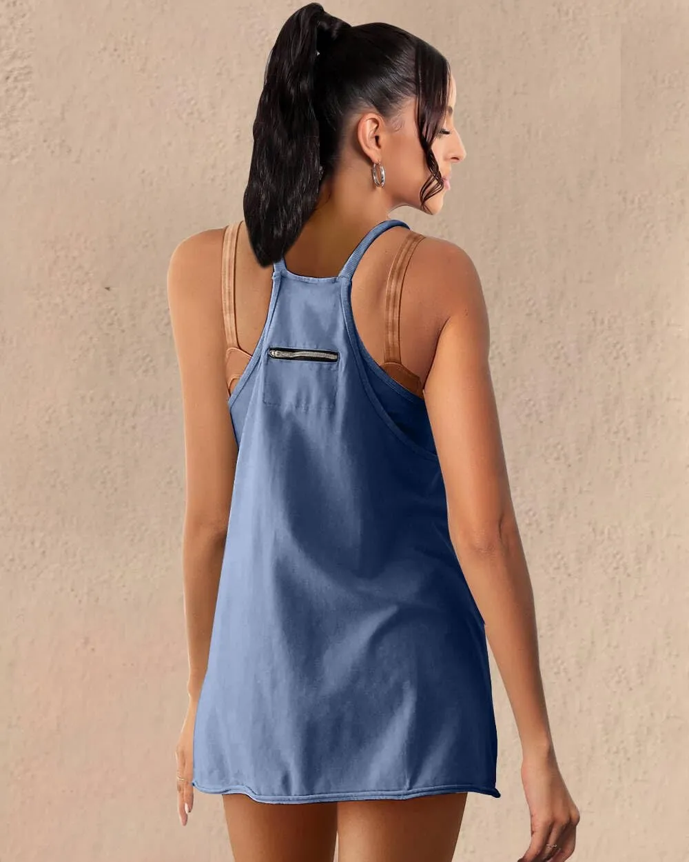 Athletic Dress for Women Hot Shot Mini Dress Onesie Oversized Romper Pockets Built-in Shorts Summer