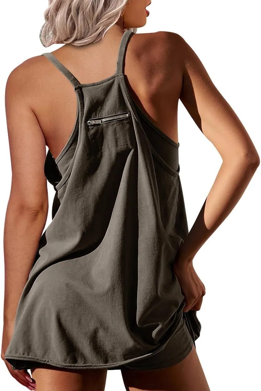 Athletic Dress for Women Hot Shot Mini Dress Onesie Oversized Romper Pockets Built-in Shorts Summer