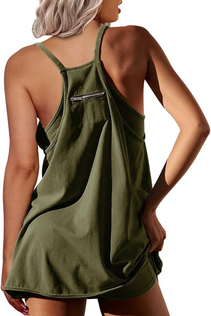 Athletic Dress for Women Hot Shot Mini Dress Onesie Oversized Romper Pockets Built-in Shorts Summer