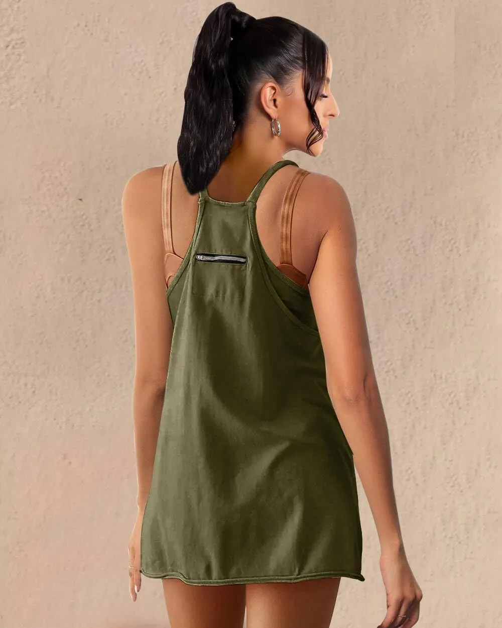 Athletic Dress for Women Hot Shot Mini Dress Onesie Oversized Romper Pockets Built-in Shorts Summer