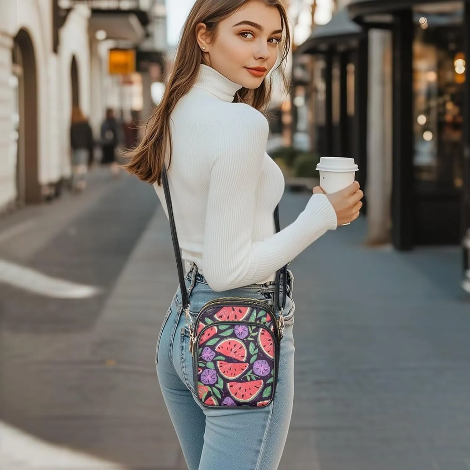 Attractive Print Womens Crossbody Bag with Strap Pockets Zipper for Travel Everyday Use