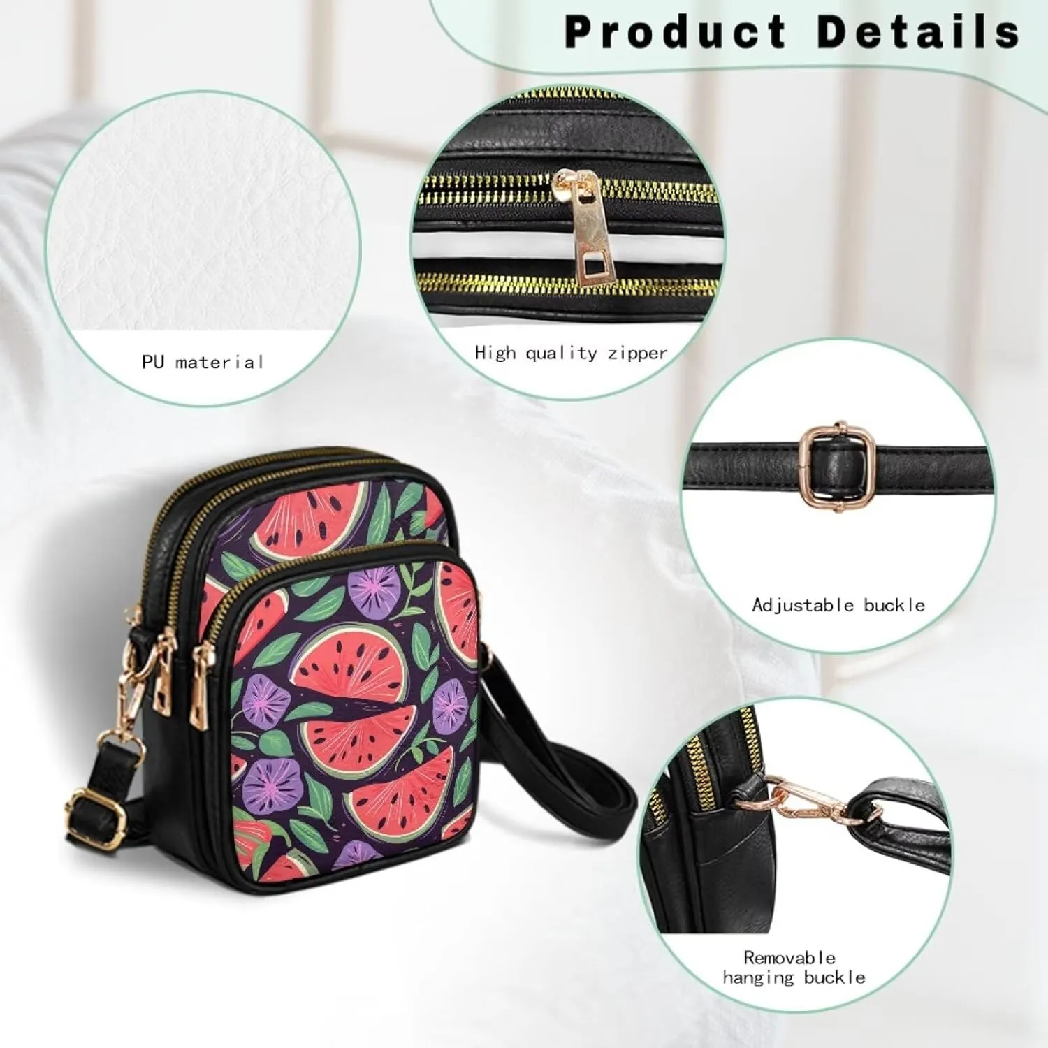 Attractive Print Womens Crossbody Bag with Strap Pockets Zipper for Travel Everyday Use