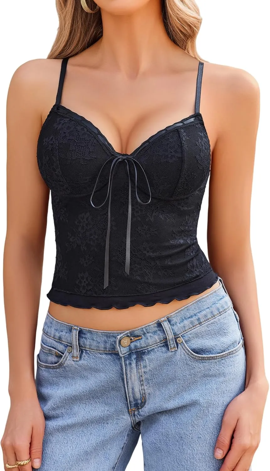 Avidlove Lace Camisole for Women Spaghetti Strap Lace Top Sexy Y2k Tank Top Cute Going Out Tops