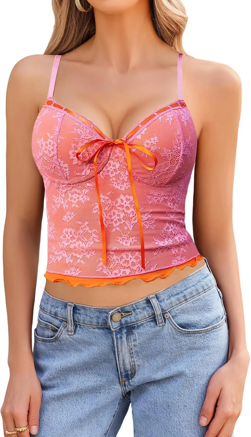 Avidlove Lace Camisole for Women Spaghetti Strap Lace Top Sexy Y2k Tank Top Cute Going Out Tops