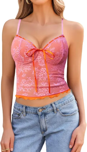 Avidlove Lace Camisole for Women Spaghetti Strap Lace Top Sexy Y2k Tank Top Cute Going Out Tops