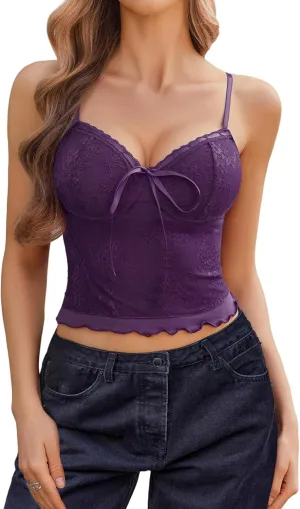 Avidlove Lace Camisole for Women Spaghetti Strap Lace Top Sexy Y2k Tank Top Cute Going Out Tops