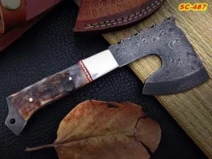 Axe Damascus Steel 7.5" Sheep Horn Handle Mini Axe