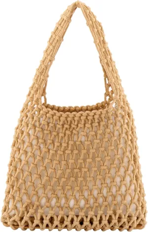 Ayliss Women Mini Clutch Handbag Tote Cotton Crochet Bucket Top-handle Drawstring Beach Woven Fishing Net Pouch Purse