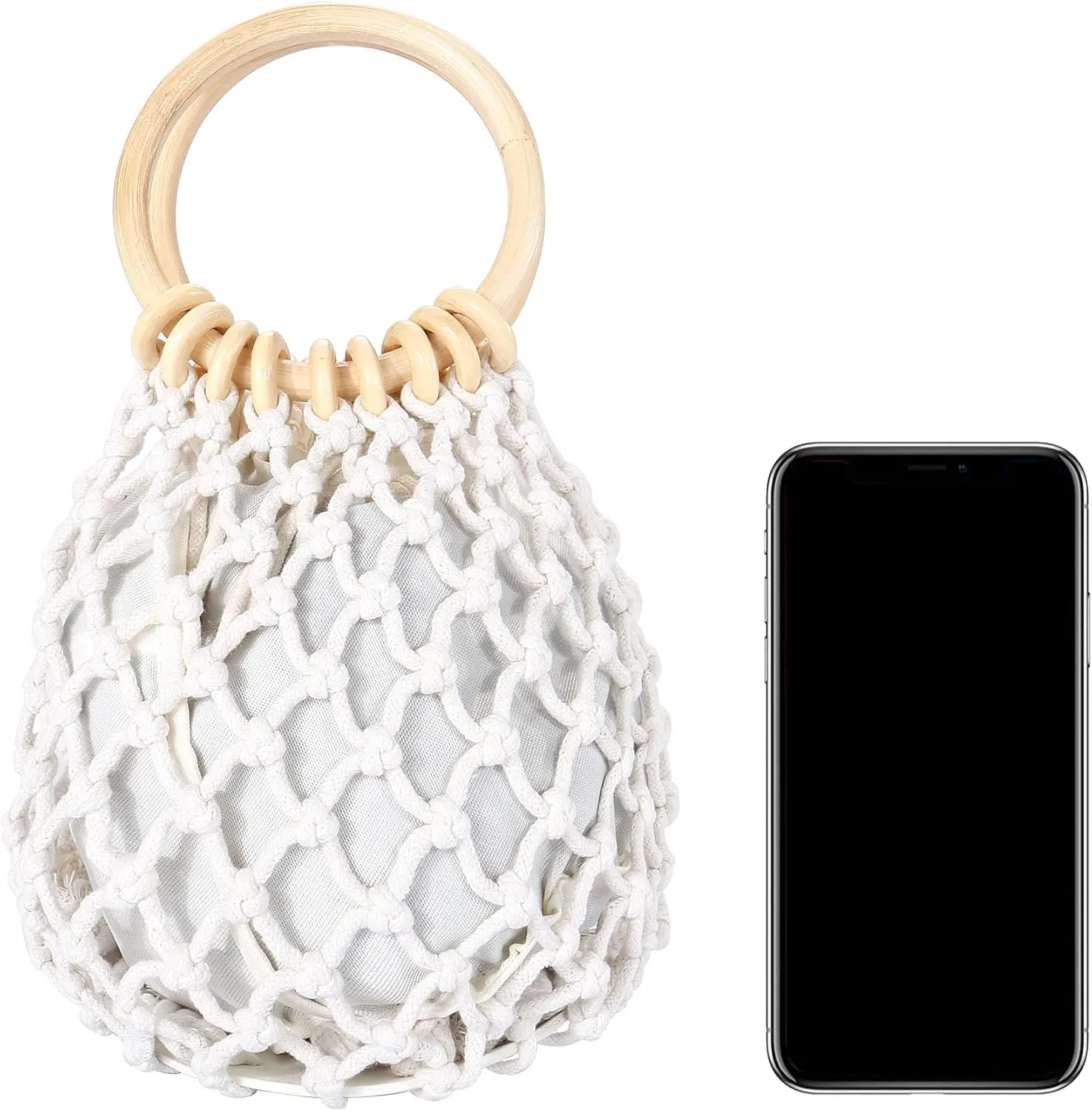 Ayliss Women Mini Clutch Tote Handbag Top-handle Bucket Drawstring Handbag Beach Woven Handmade Fishing Net Bag Pouch Purse