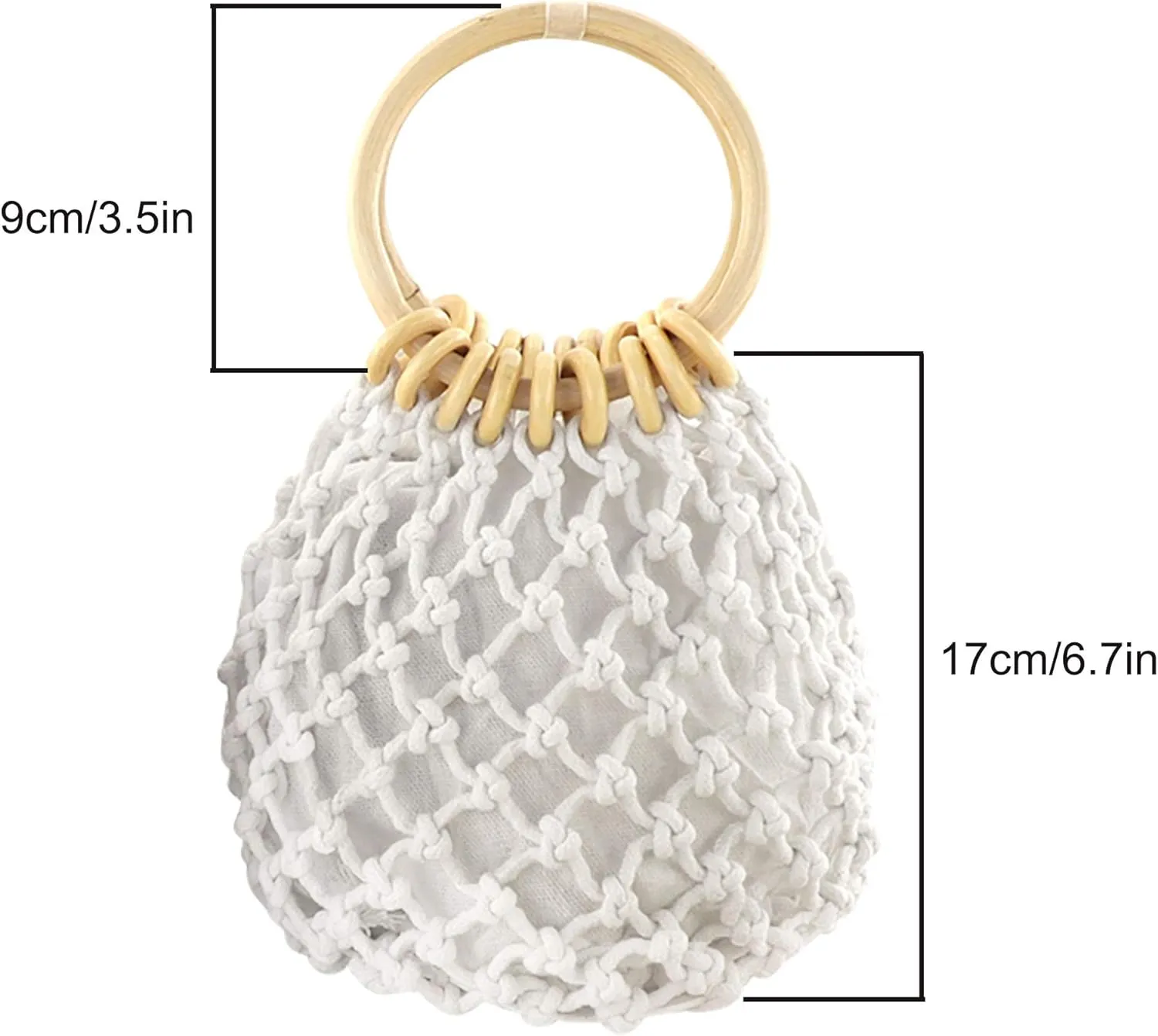 Ayliss Women Mini Clutch Tote Handbag Top-handle Bucket Drawstring Handbag Beach Woven Handmade Fishing Net Bag Pouch Purse