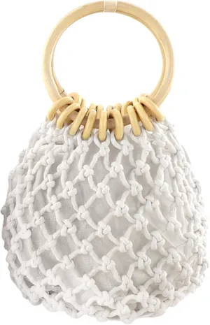 Ayliss Women Mini Clutch Tote Handbag Top-handle Bucket Drawstring Handbag Beach Woven Handmade Fishing Net Bag Pouch Purse