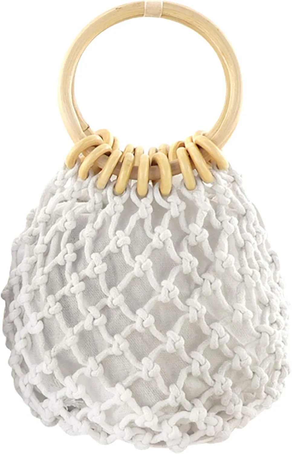 Ayliss Women Mini Clutch Tote Handbag Top-handle Bucket Drawstring Handbag Beach Woven Handmade Fishing Net Bag Pouch Purse