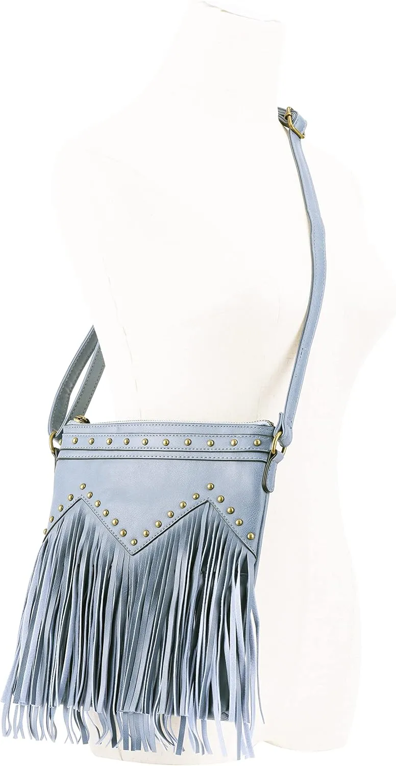 B BRENTANO Vegan Fringed Crossbody Bag with Studs