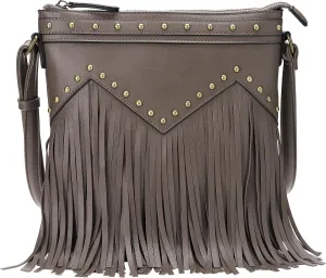 B BRENTANO Vegan Fringed Crossbody Bag with Studs