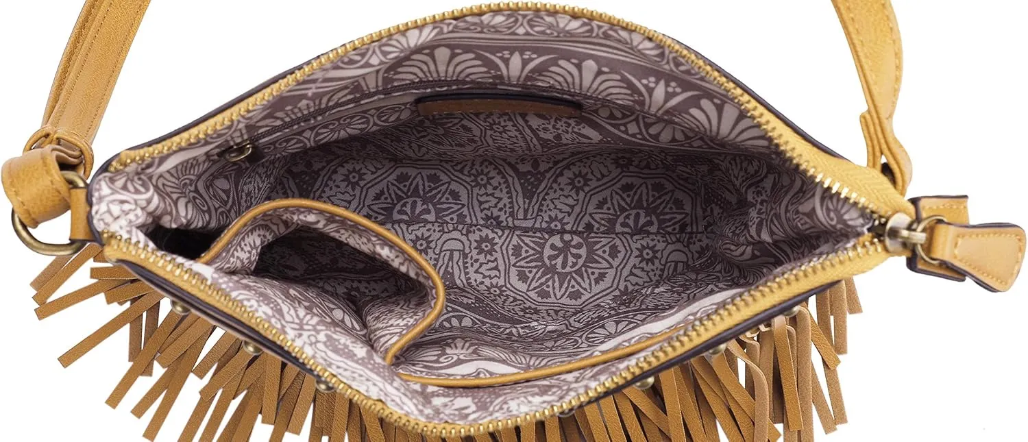 B BRENTANO Vegan Fringed Crossbody Bag with Studs