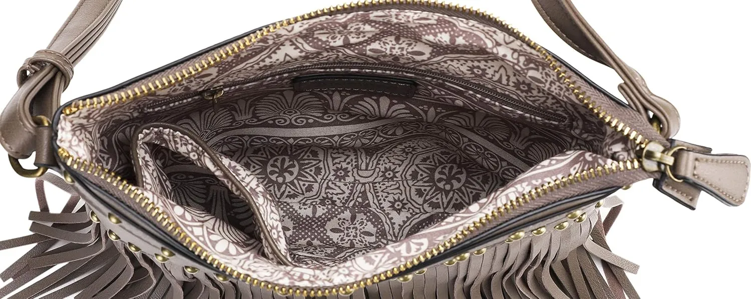 B BRENTANO Vegan Fringed Crossbody Bag with Studs