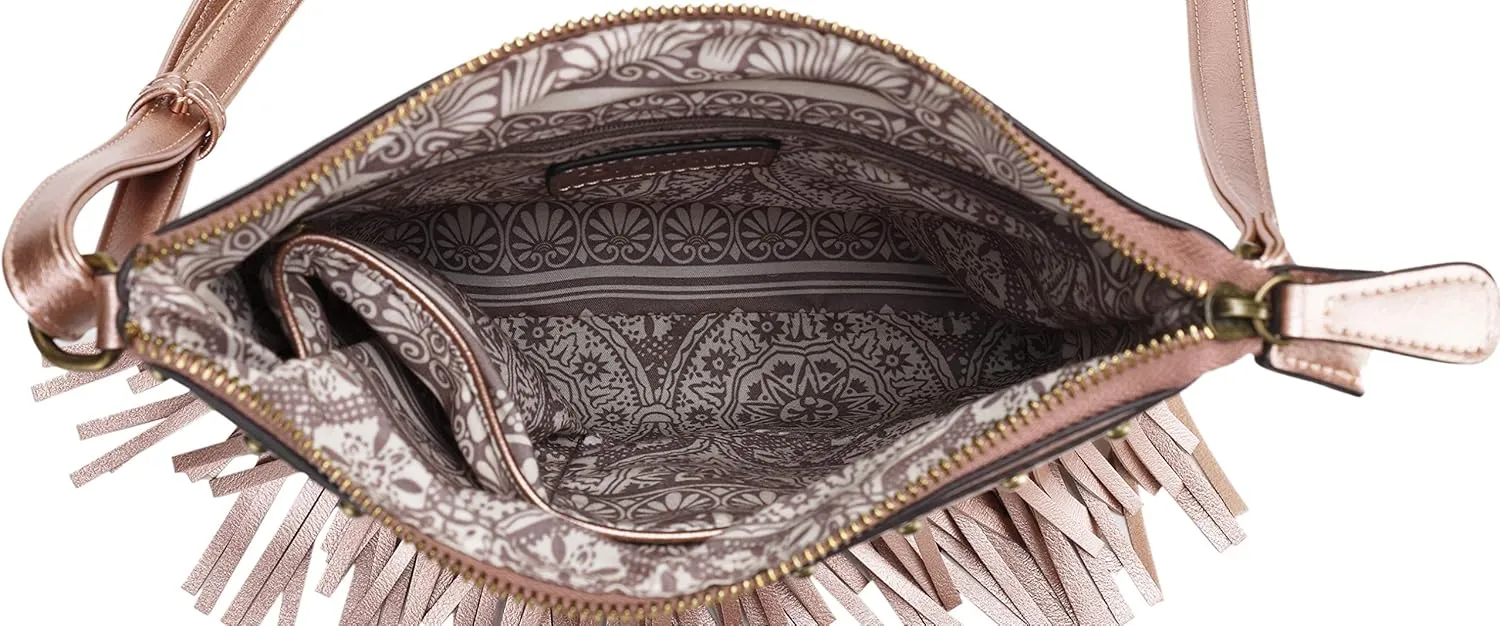 B BRENTANO Vegan Fringed Crossbody Bag with Studs