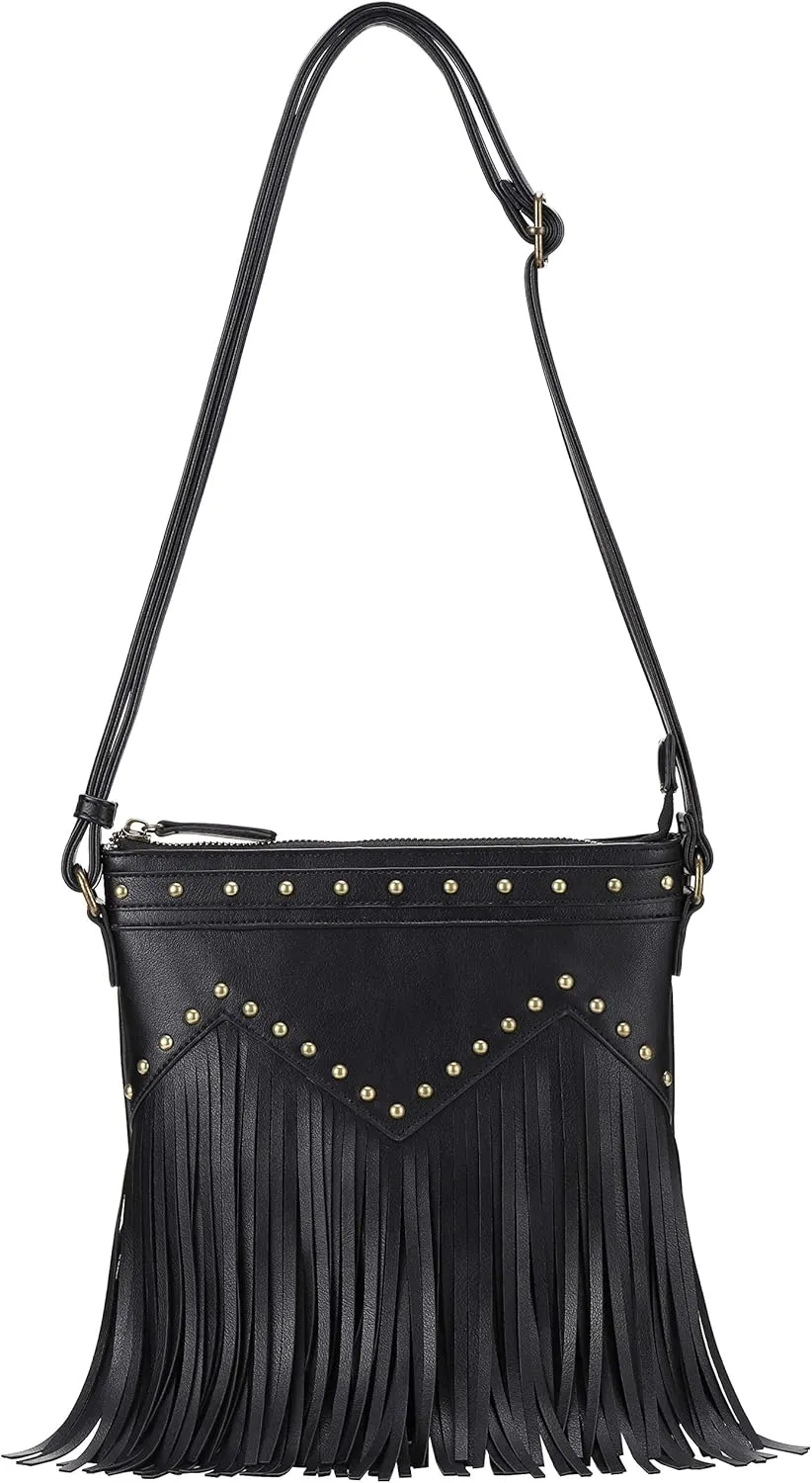 B BRENTANO Vegan Fringed Crossbody Bag with Studs