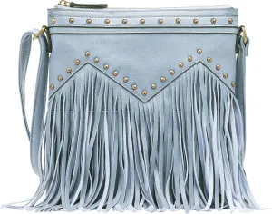 B BRENTANO Vegan Fringed Crossbody Bag with Studs