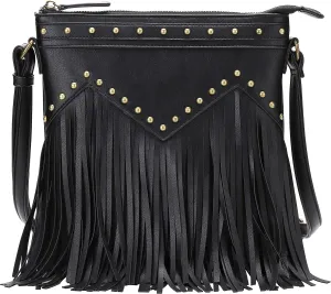 B BRENTANO Vegan Fringed Crossbody Bag with Studs