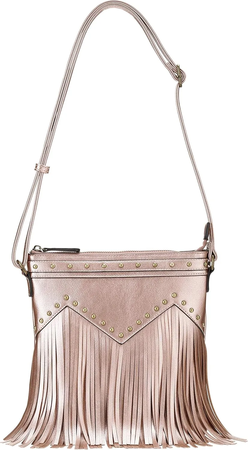 B BRENTANO Vegan Fringed Crossbody Bag with Studs
