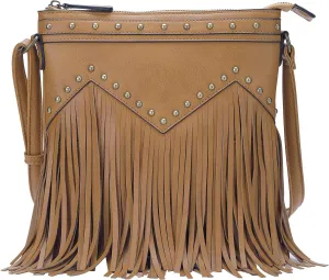 B BRENTANO Vegan Fringed Crossbody Bag with Studs
