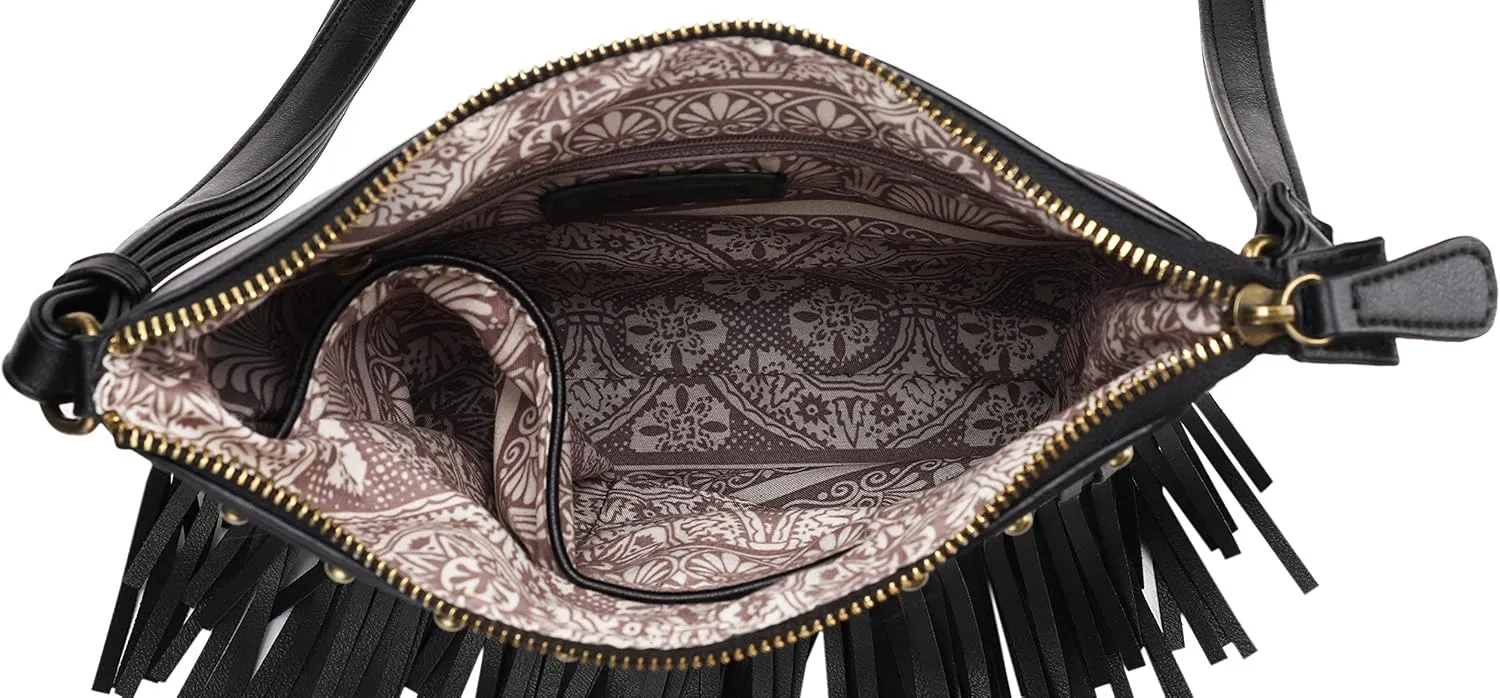 B BRENTANO Vegan Fringed Crossbody Bag with Studs