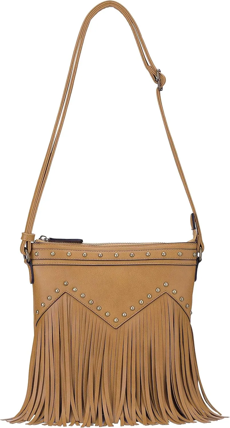 B BRENTANO Vegan Fringed Crossbody Bag with Studs