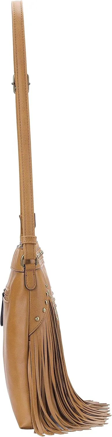 B BRENTANO Vegan Fringed Crossbody Bag with Studs