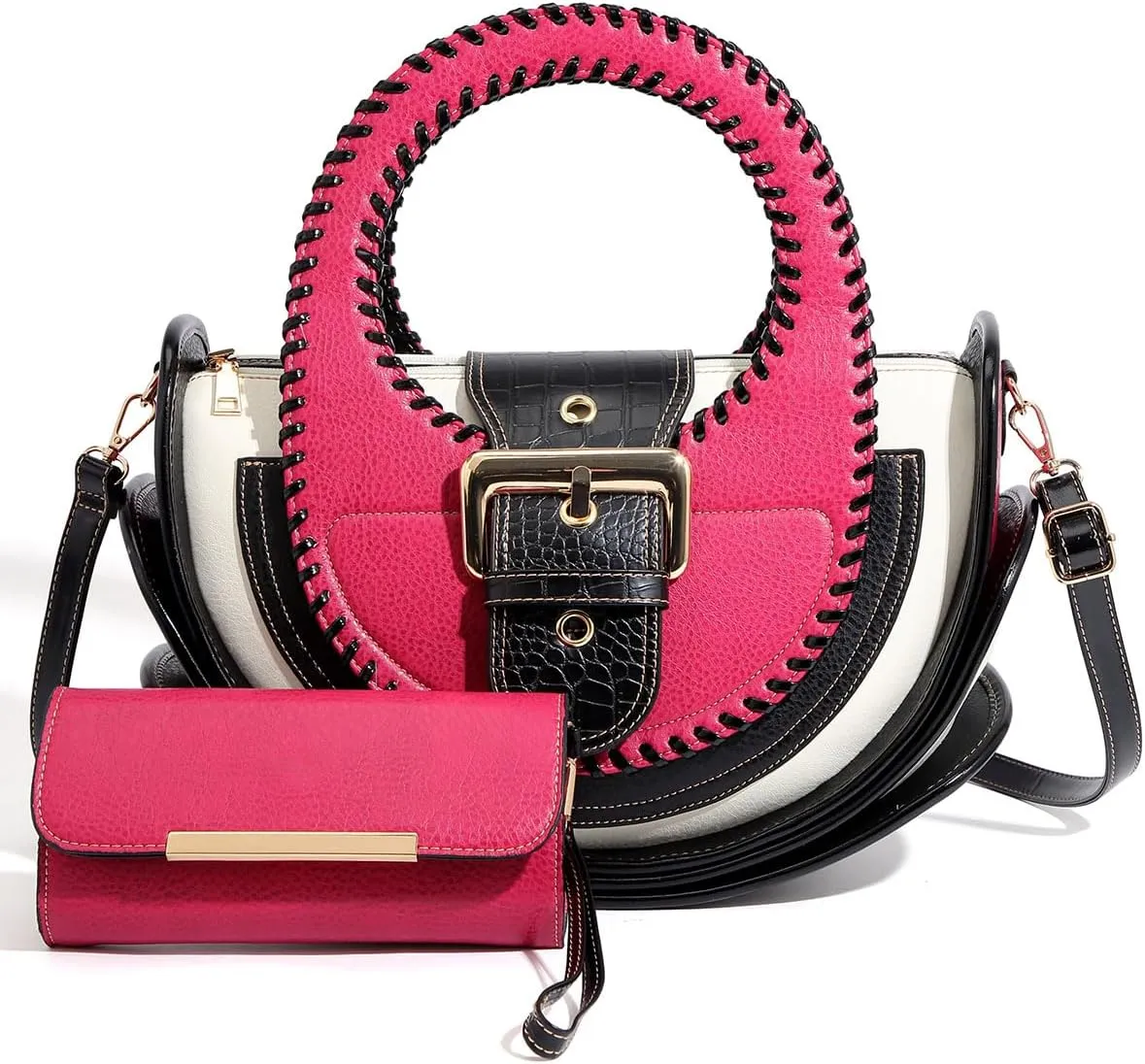 Bag Woman Large Capacity Leather Purse Fashion Designer Top Handle Handbags Women Crossbody Large Bags Set with Wallet, Multicolor (Rose Red)