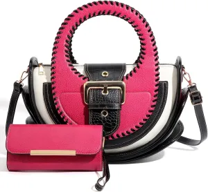 Bag Woman Large Capacity Leather Purse Fashion Designer Top Handle Handbags Women Crossbody Large Bags Set with Wallet, Multicolor (Rose Red)