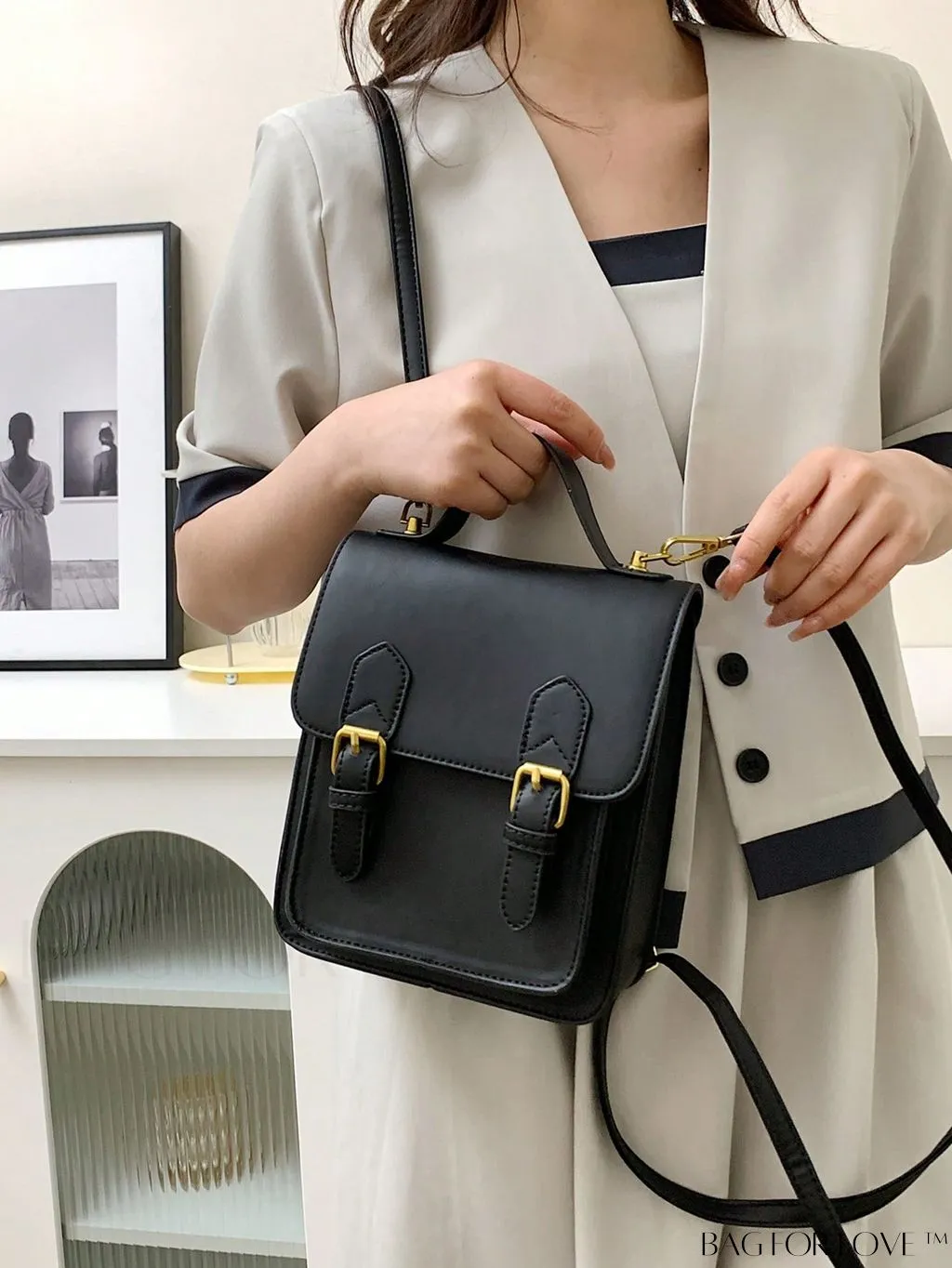 BagForLove - Adjustable PU Mini Classic Backpack with Buckle Decoration