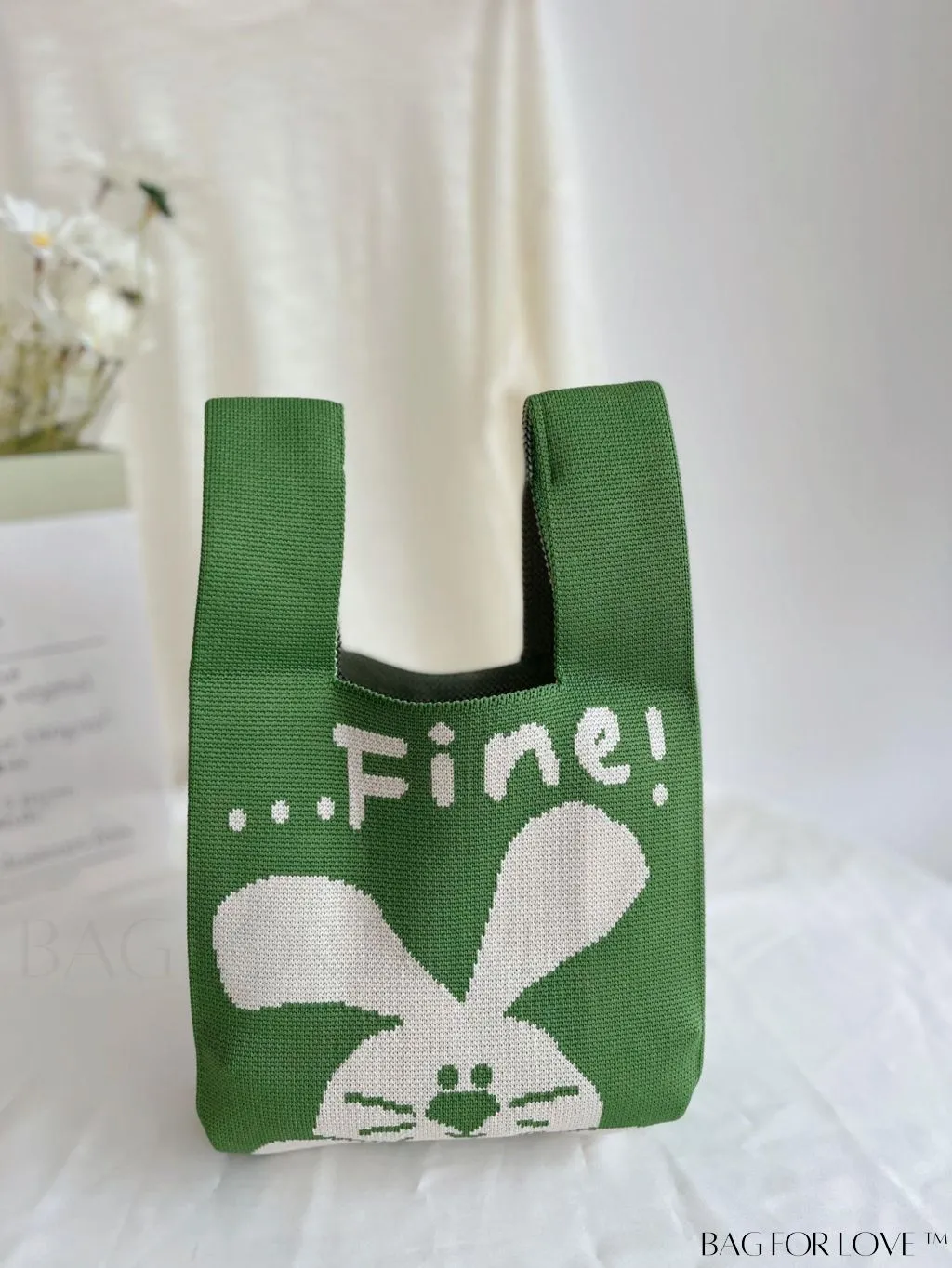 BagForLove - Cartoon Rabbit Patterned Lightweight Knitted Handbag