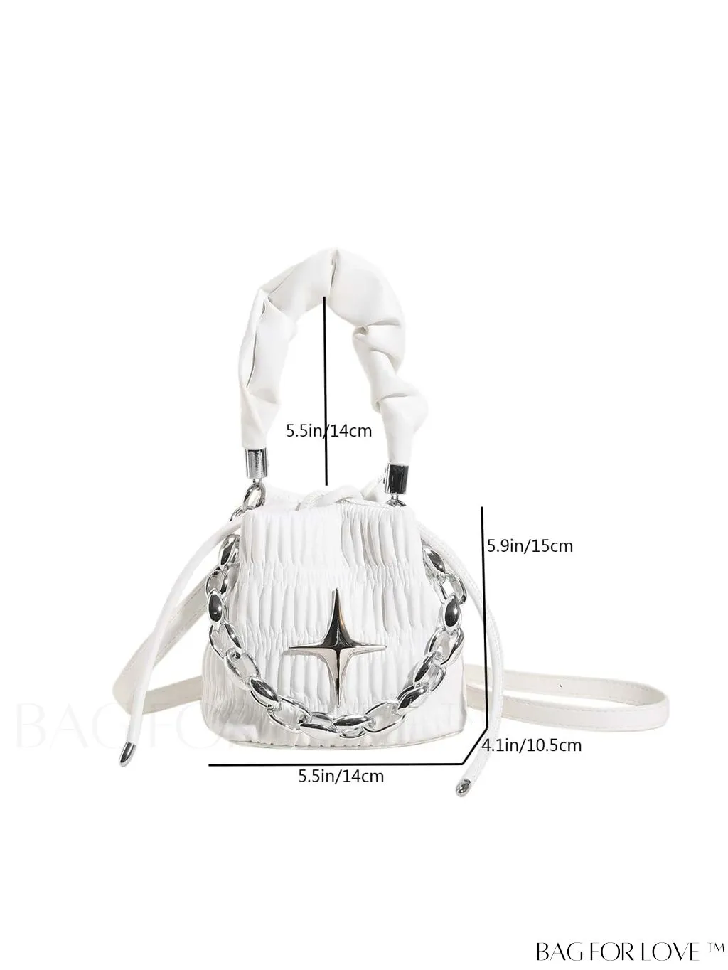 BagForLove - Chic Black Pleated Drawstring Bucket Bag with Stylish Metallic Chain Handle