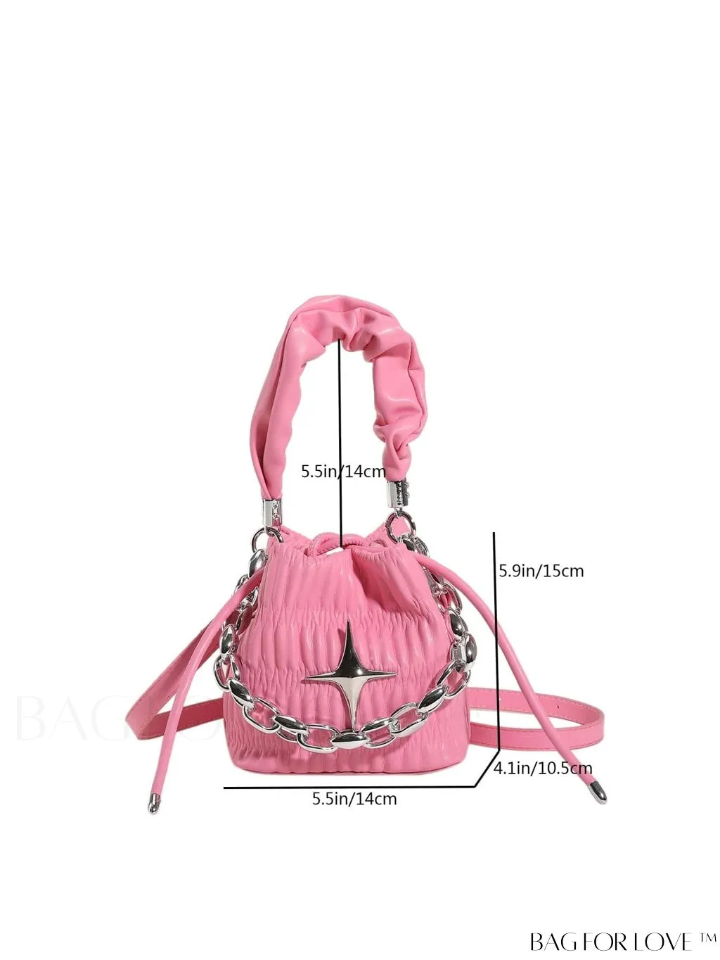 BagForLove - Chic Black Pleated Drawstring Bucket Bag with Stylish Metallic Chain Handle