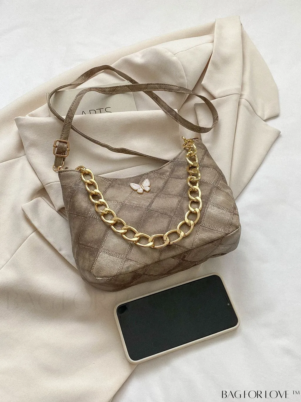 BagForLove - Chic Khaki Geometric Pattern PU Crossbody Bag