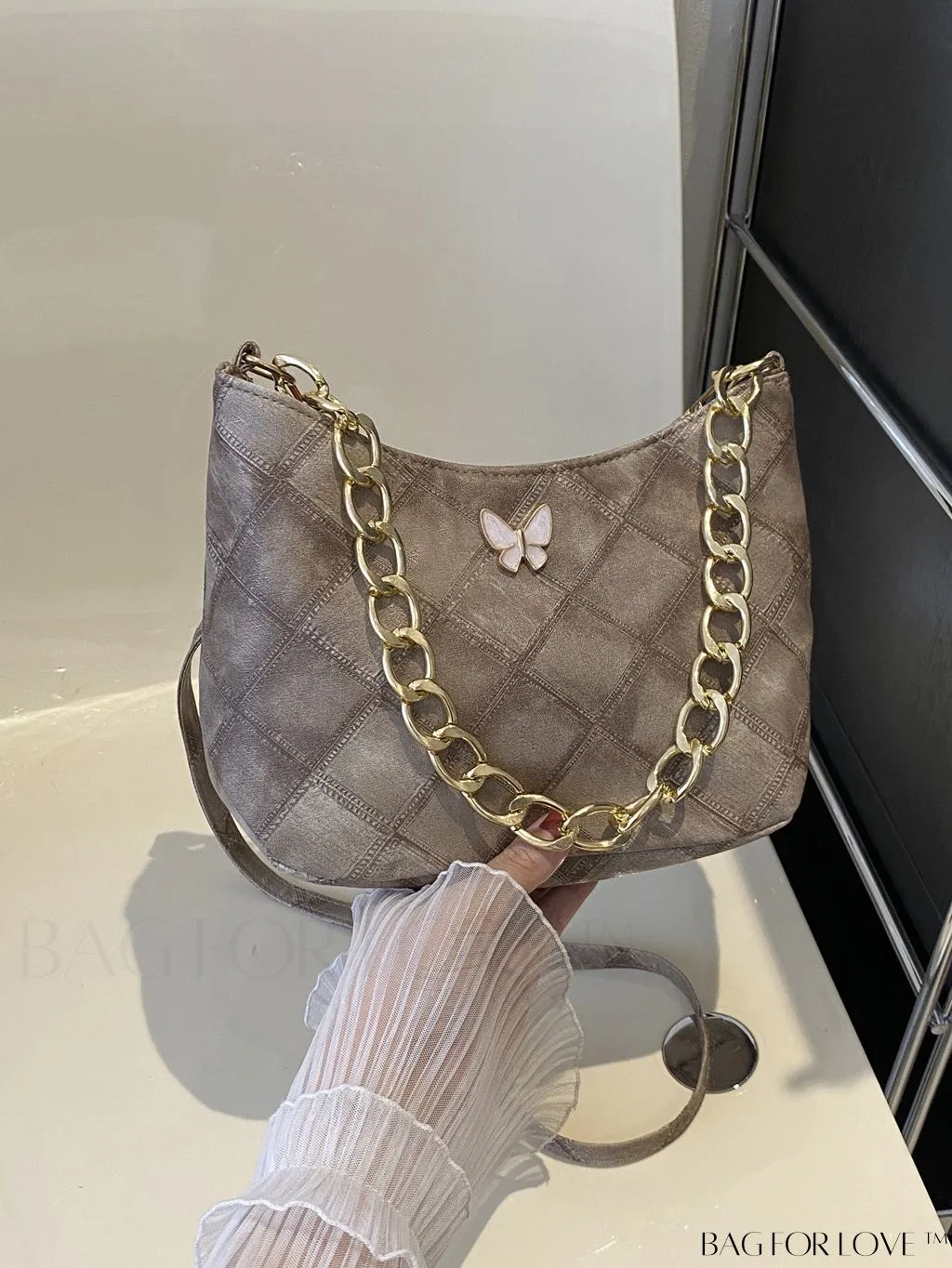 BagForLove - Chic Khaki Geometric Pattern PU Crossbody Bag