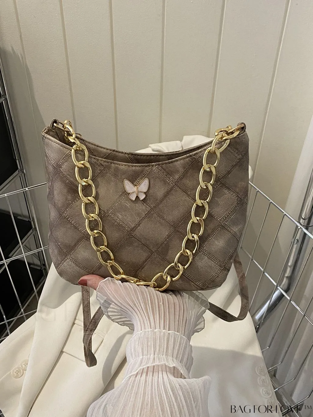 BagForLove - Chic Khaki Geometric Pattern PU Crossbody Bag