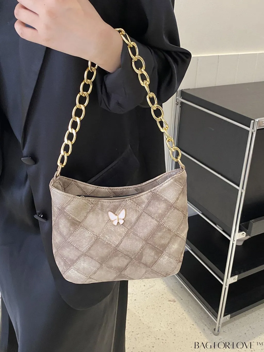 BagForLove - Chic Khaki Geometric Pattern PU Crossbody Bag