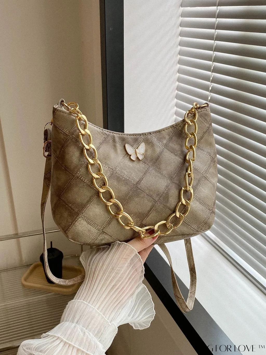 BagForLove - Chic Khaki Geometric Pattern PU Crossbody Bag