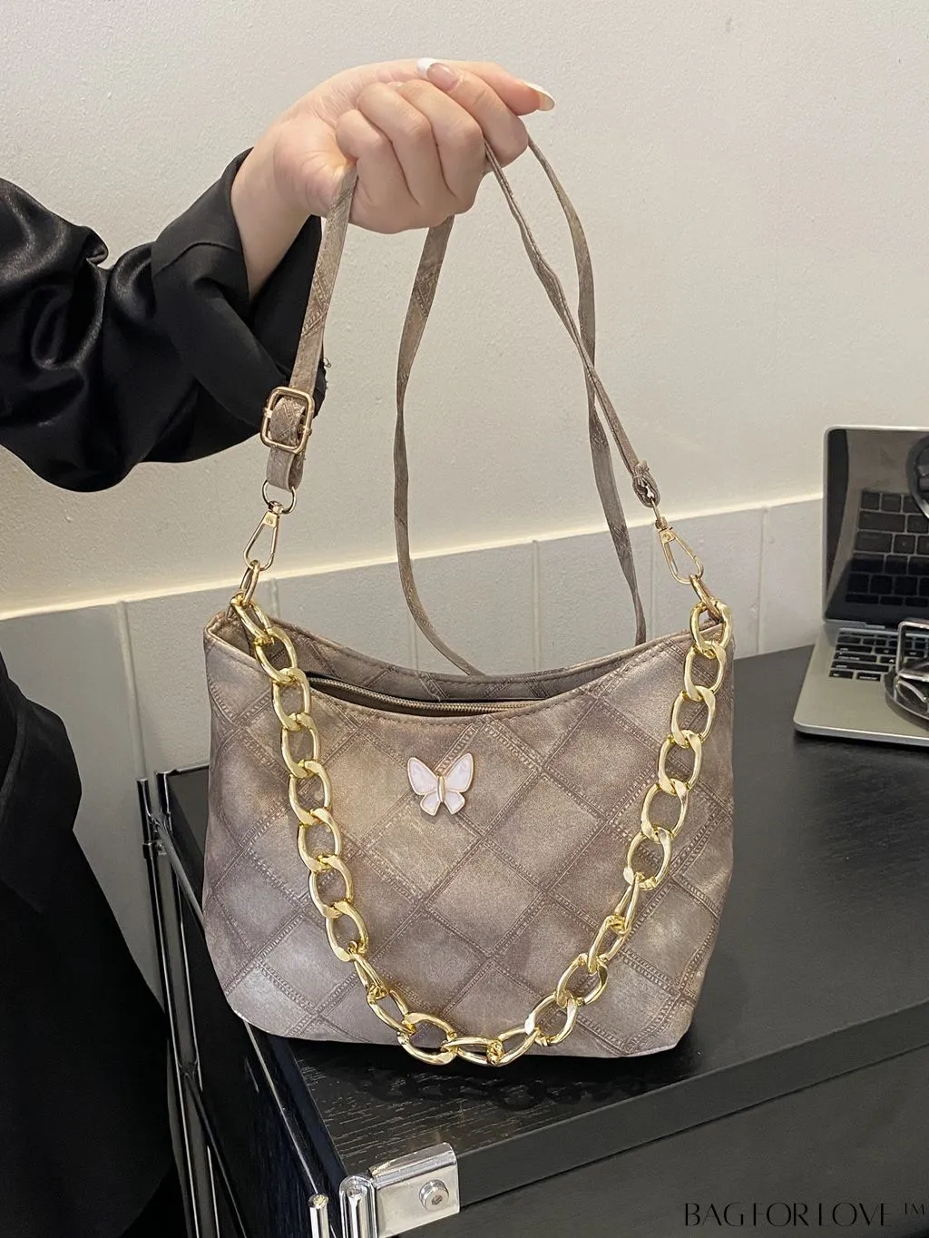 BagForLove - Chic Khaki Geometric Pattern PU Crossbody Bag
