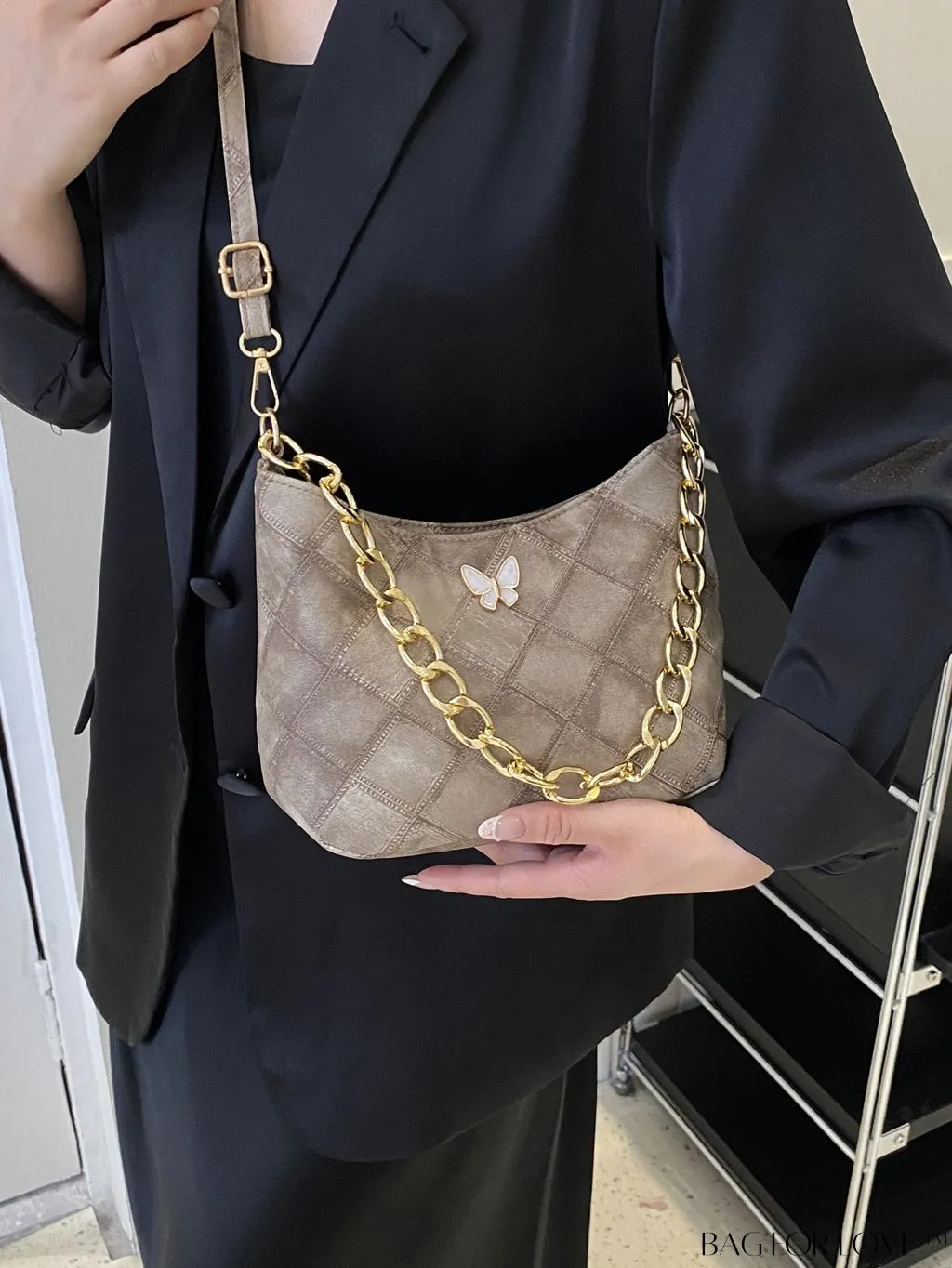 BagForLove - Chic Khaki Geometric Pattern PU Crossbody Bag