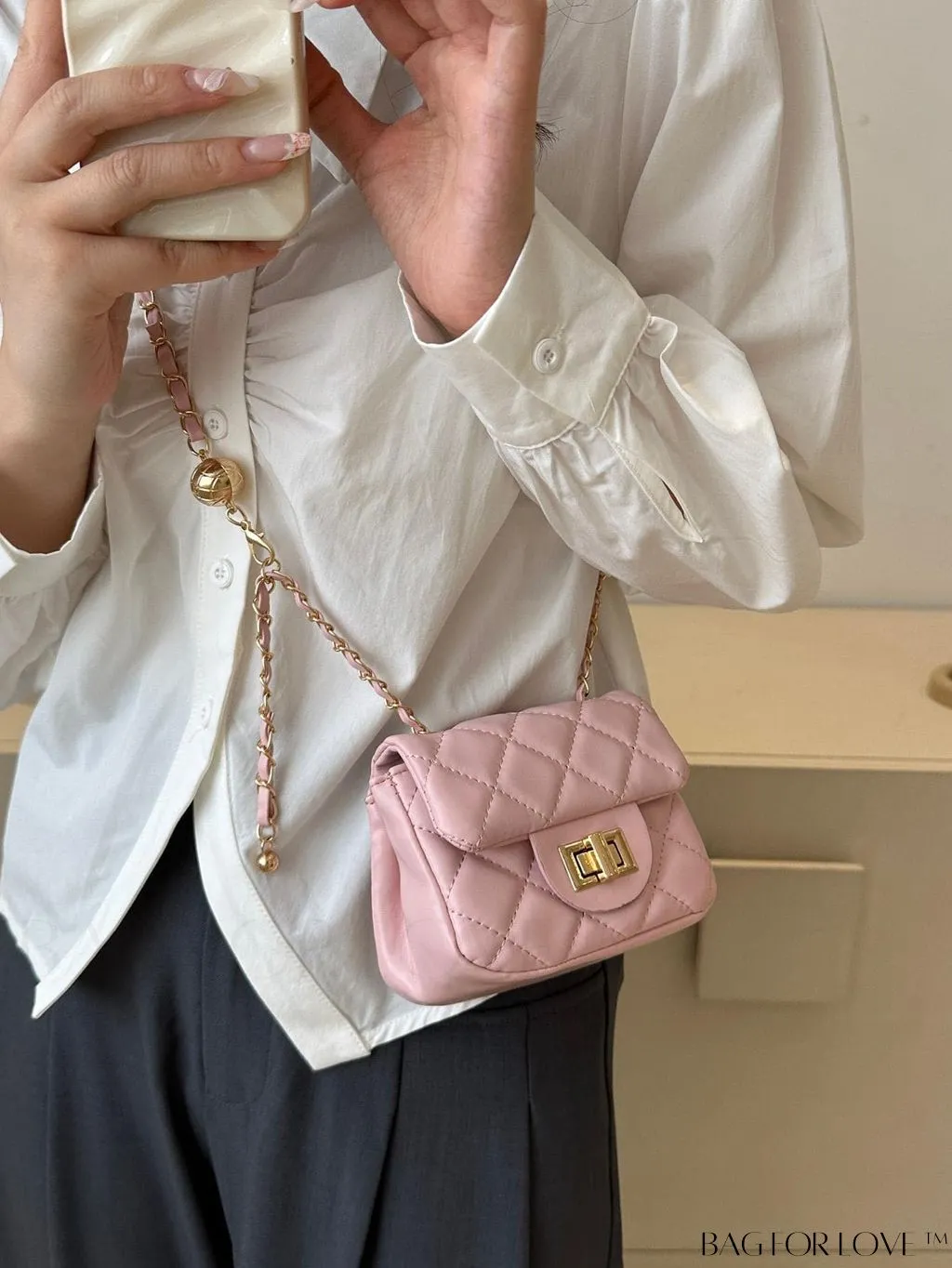 BagForLove - Chic Mini Square Bag with Argyle Pattern and Turn-lock Fastening