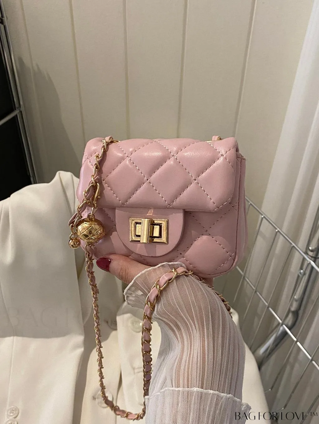 BagForLove - Chic Mini Square Bag with Argyle Pattern and Turn-lock Fastening
